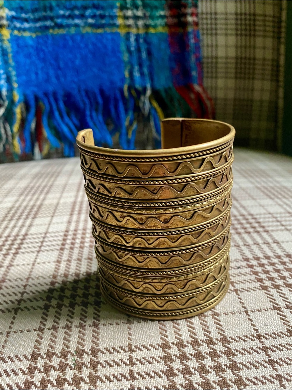 Gold-Tone Etched Wide Cuff Bracelet